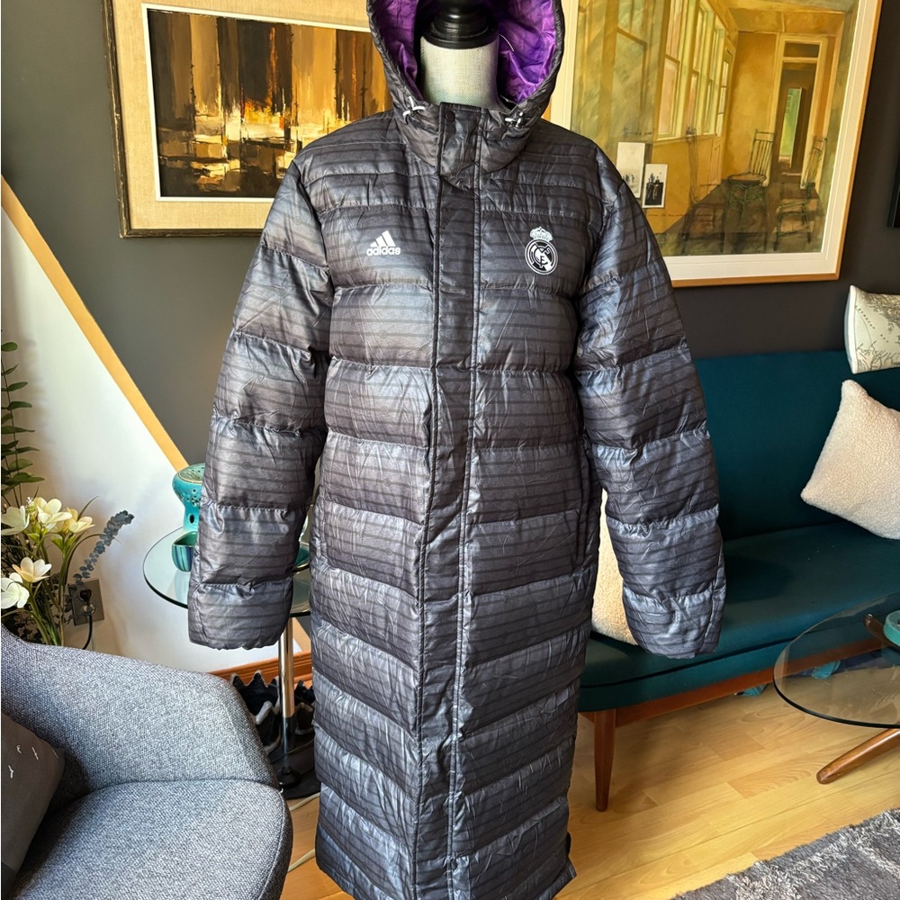 Adidas Black Puffer Coat with Purple Hood